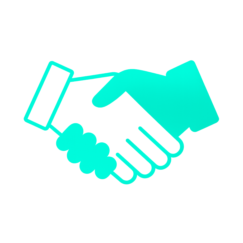 Ikona uścisku dłoni, symbolizująca zgodność audytową i usługi SOC.